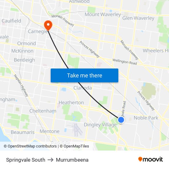 Springvale South to Murrumbeena map