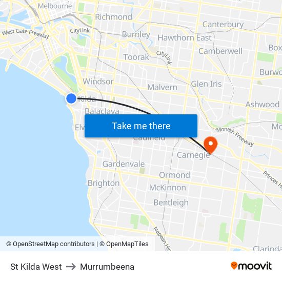 St Kilda West to Murrumbeena map