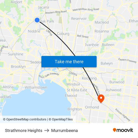 Strathmore Heights to Murrumbeena map