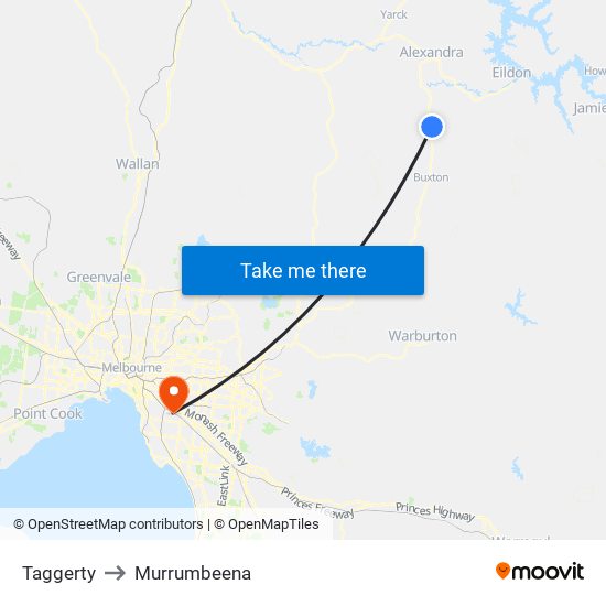 Taggerty to Murrumbeena map