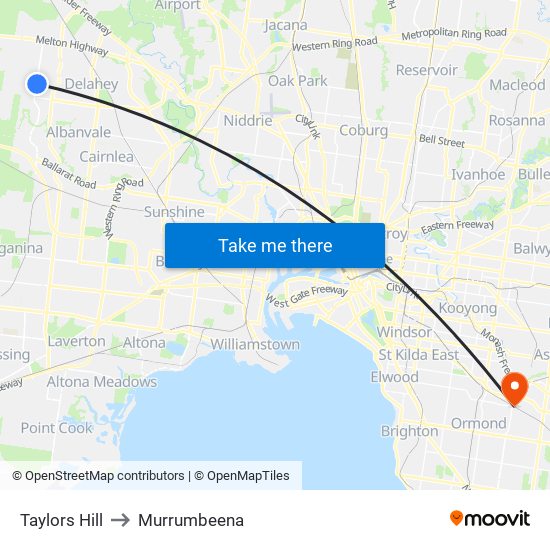 Taylors Hill to Murrumbeena map