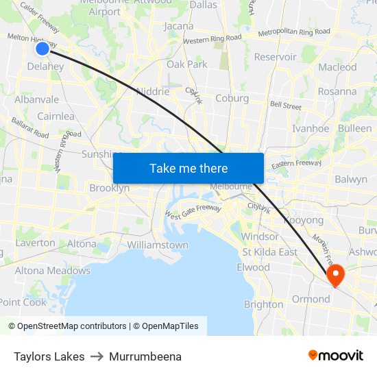 Taylors Lakes to Murrumbeena map