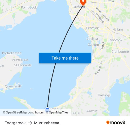 Tootgarook to Murrumbeena map