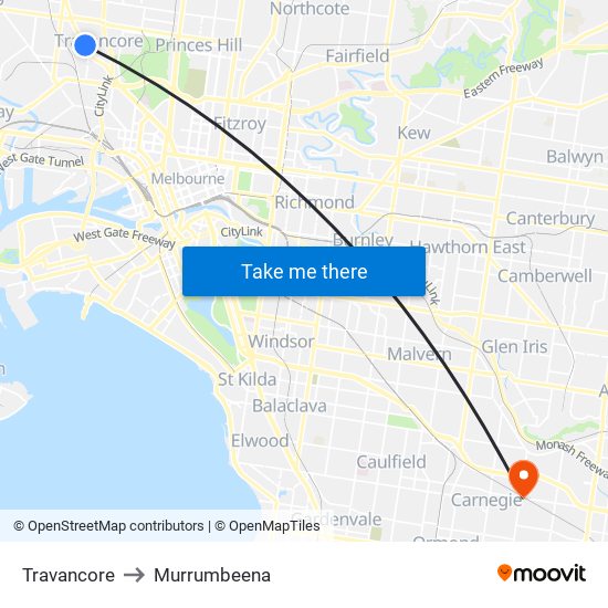 Travancore to Murrumbeena map