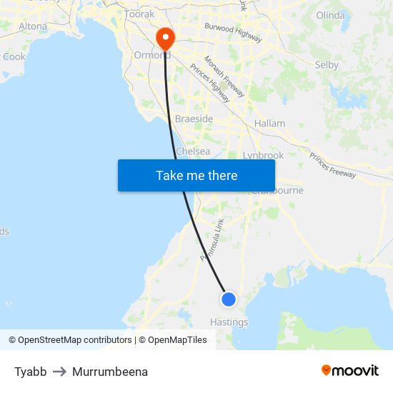Tyabb to Murrumbeena map