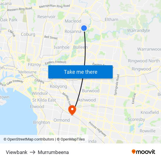 Viewbank to Murrumbeena map