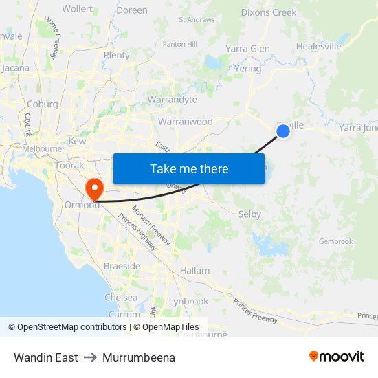 Wandin East to Murrumbeena map