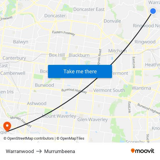 Warranwood to Murrumbeena map