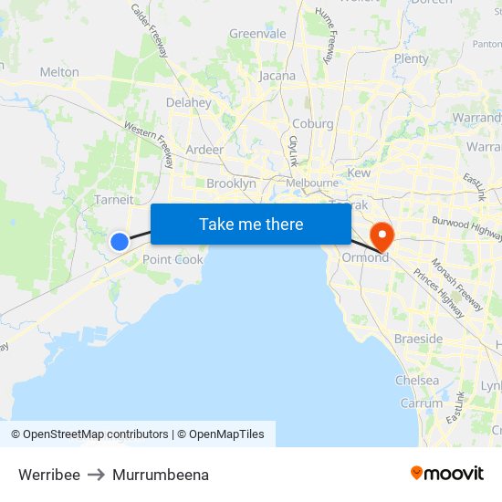 Werribee to Murrumbeena map