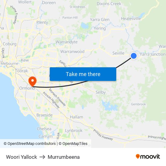 Woori Yallock to Murrumbeena map