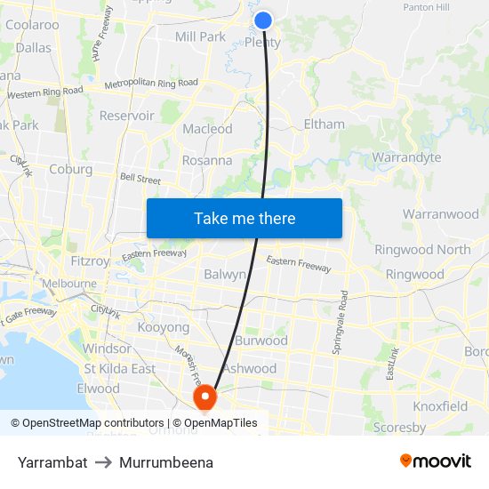 Yarrambat to Murrumbeena map