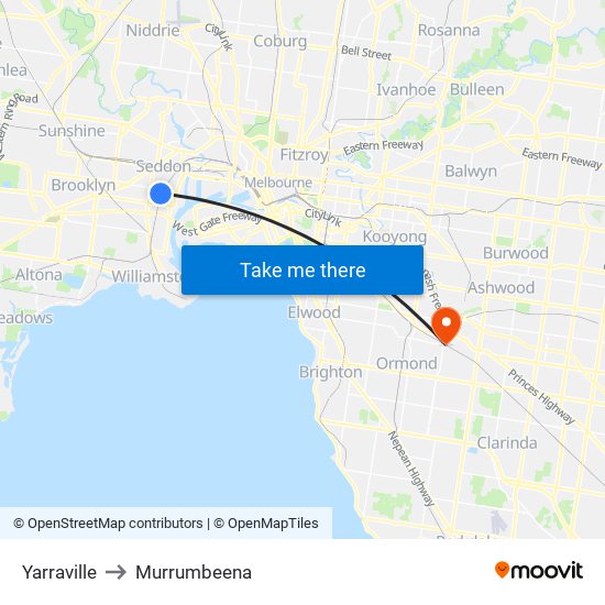 Yarraville to Murrumbeena map