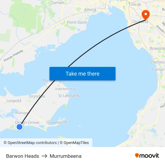 Barwon Heads to Murrumbeena map