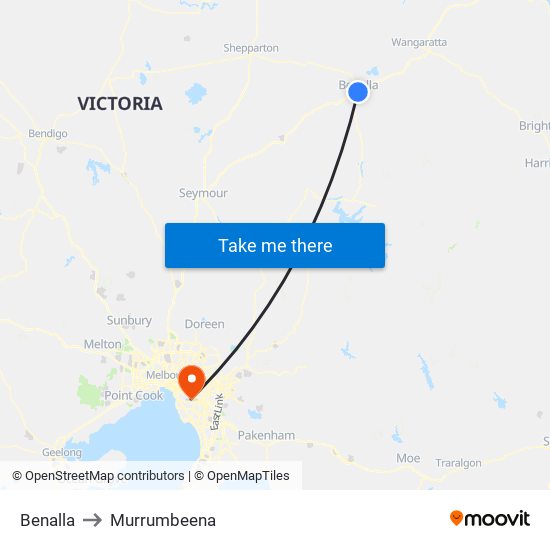 Benalla to Murrumbeena map