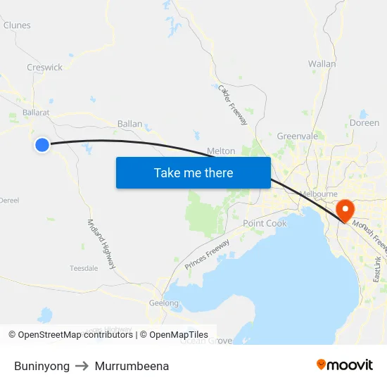 Buninyong to Murrumbeena map