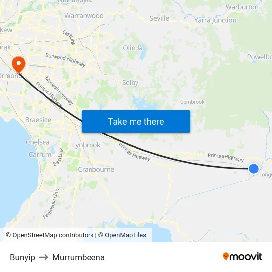 Bunyip to Murrumbeena map