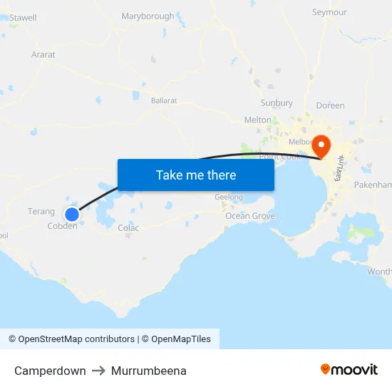 Camperdown to Murrumbeena map