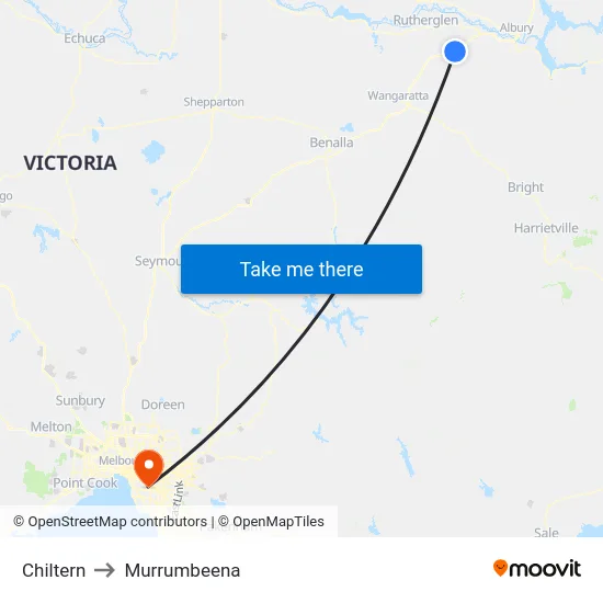 Chiltern to Murrumbeena map