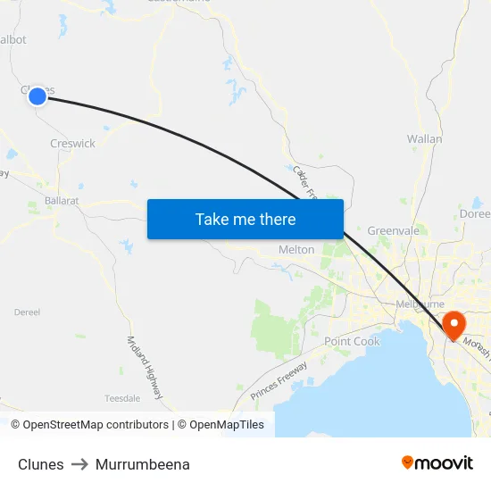Clunes to Murrumbeena map