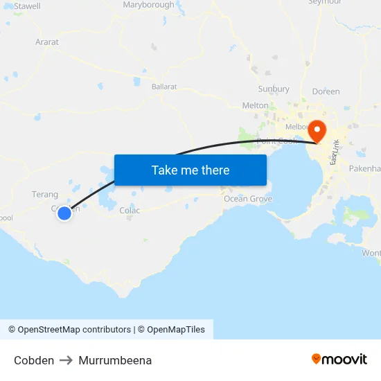 Cobden to Murrumbeena map