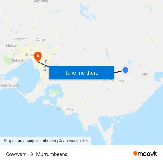 Cowwarr to Murrumbeena map