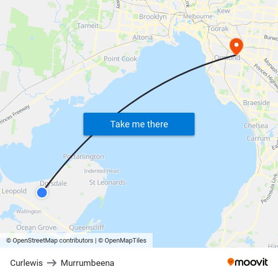 Curlewis to Murrumbeena map