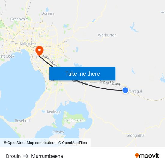 Drouin to Murrumbeena map