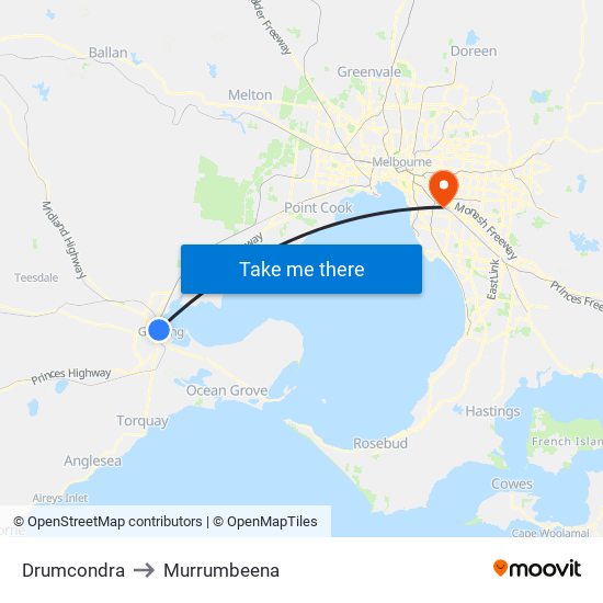 Drumcondra to Murrumbeena map