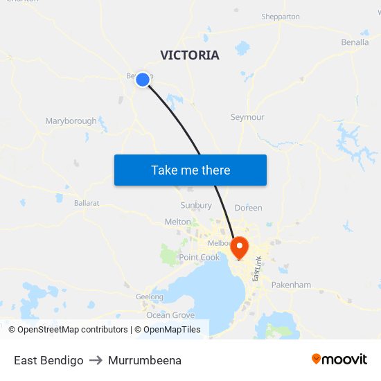 East Bendigo to Murrumbeena map