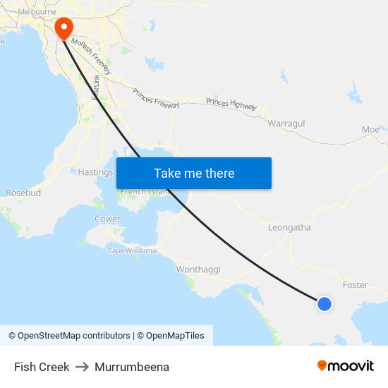 Fish Creek to Murrumbeena map