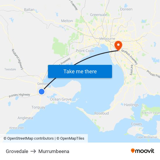 Grovedale to Murrumbeena map