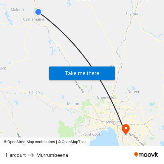 Harcourt to Murrumbeena map