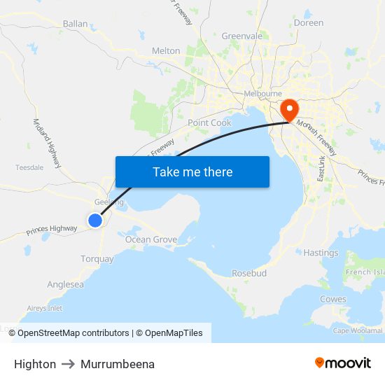 Highton to Murrumbeena map