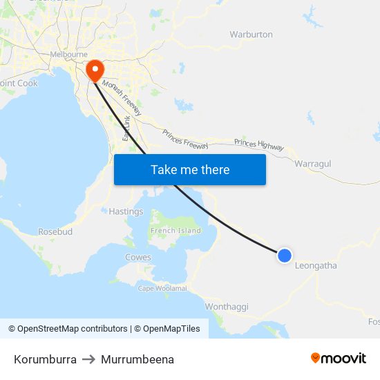 Korumburra to Murrumbeena map