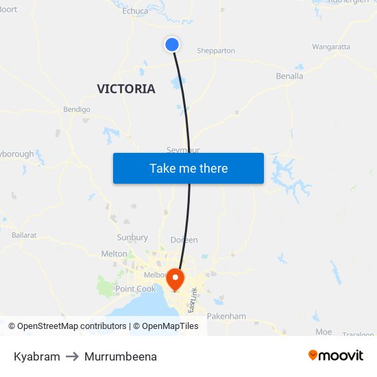 Kyabram to Murrumbeena map