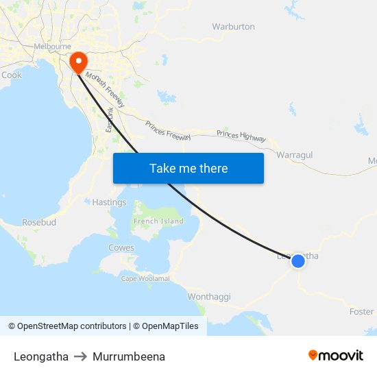 Leongatha to Murrumbeena map