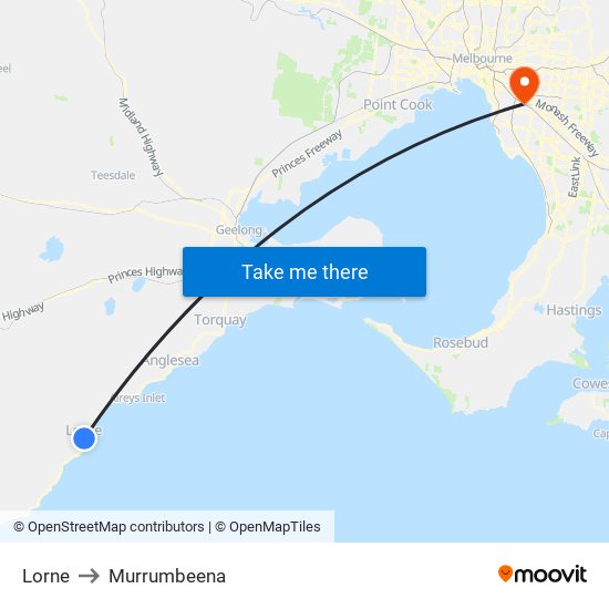 Lorne to Murrumbeena map