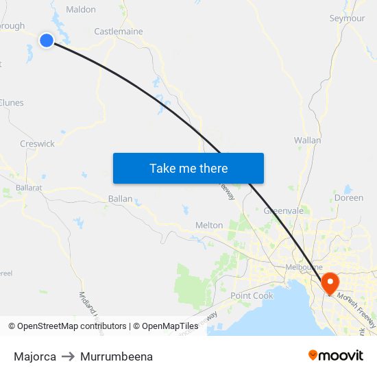 Majorca to Murrumbeena map