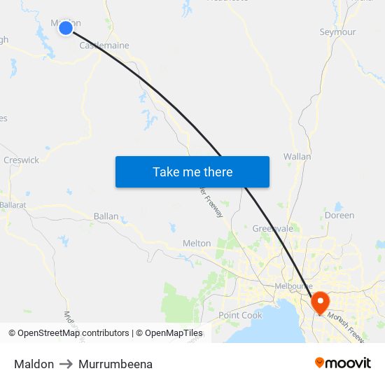 Maldon to Murrumbeena map