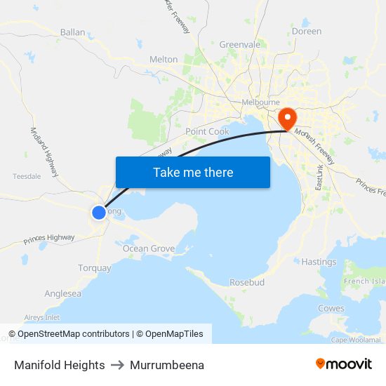 Manifold Heights to Murrumbeena map