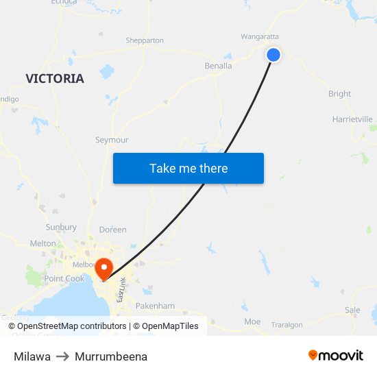 Milawa to Murrumbeena map