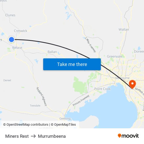 Miners Rest to Murrumbeena map