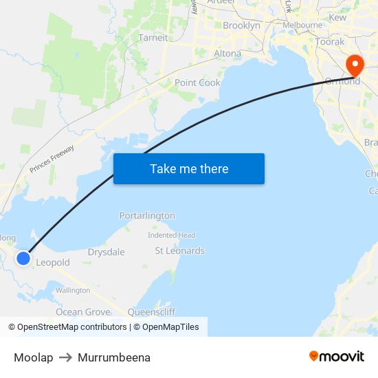 Moolap to Murrumbeena map