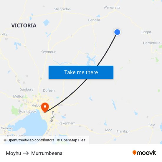 Moyhu to Murrumbeena map