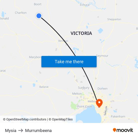 Mysia to Murrumbeena map