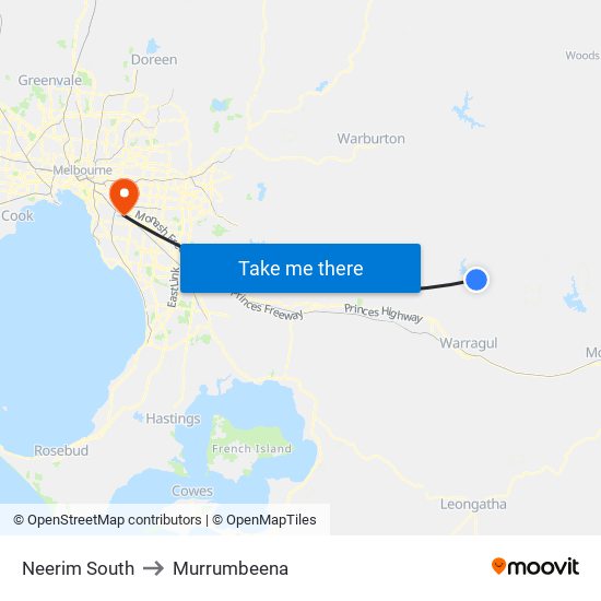 Neerim South to Murrumbeena map