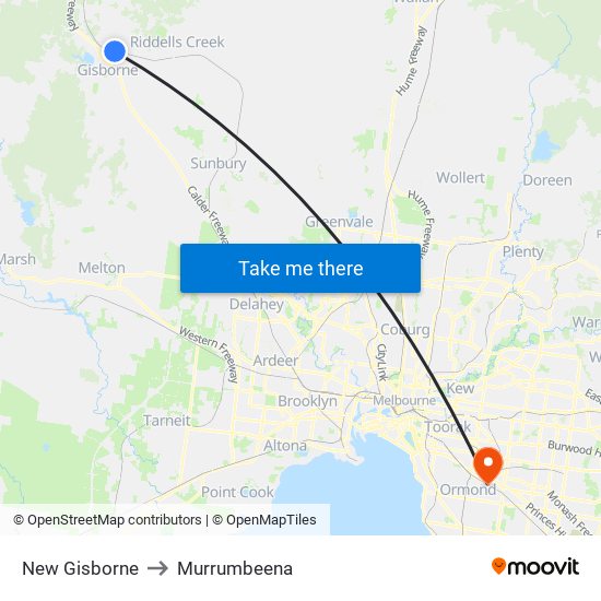 New Gisborne to Murrumbeena map