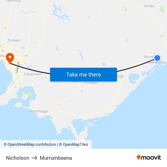 Nicholson to Murrumbeena map