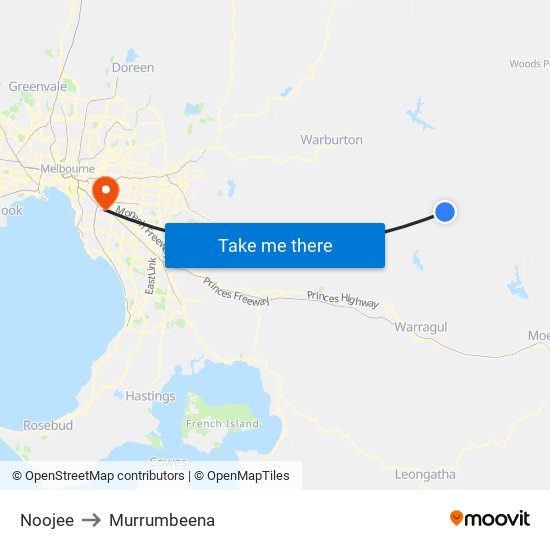 Noojee to Murrumbeena map