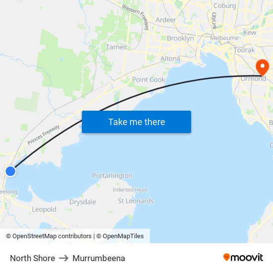 North Shore to Murrumbeena map